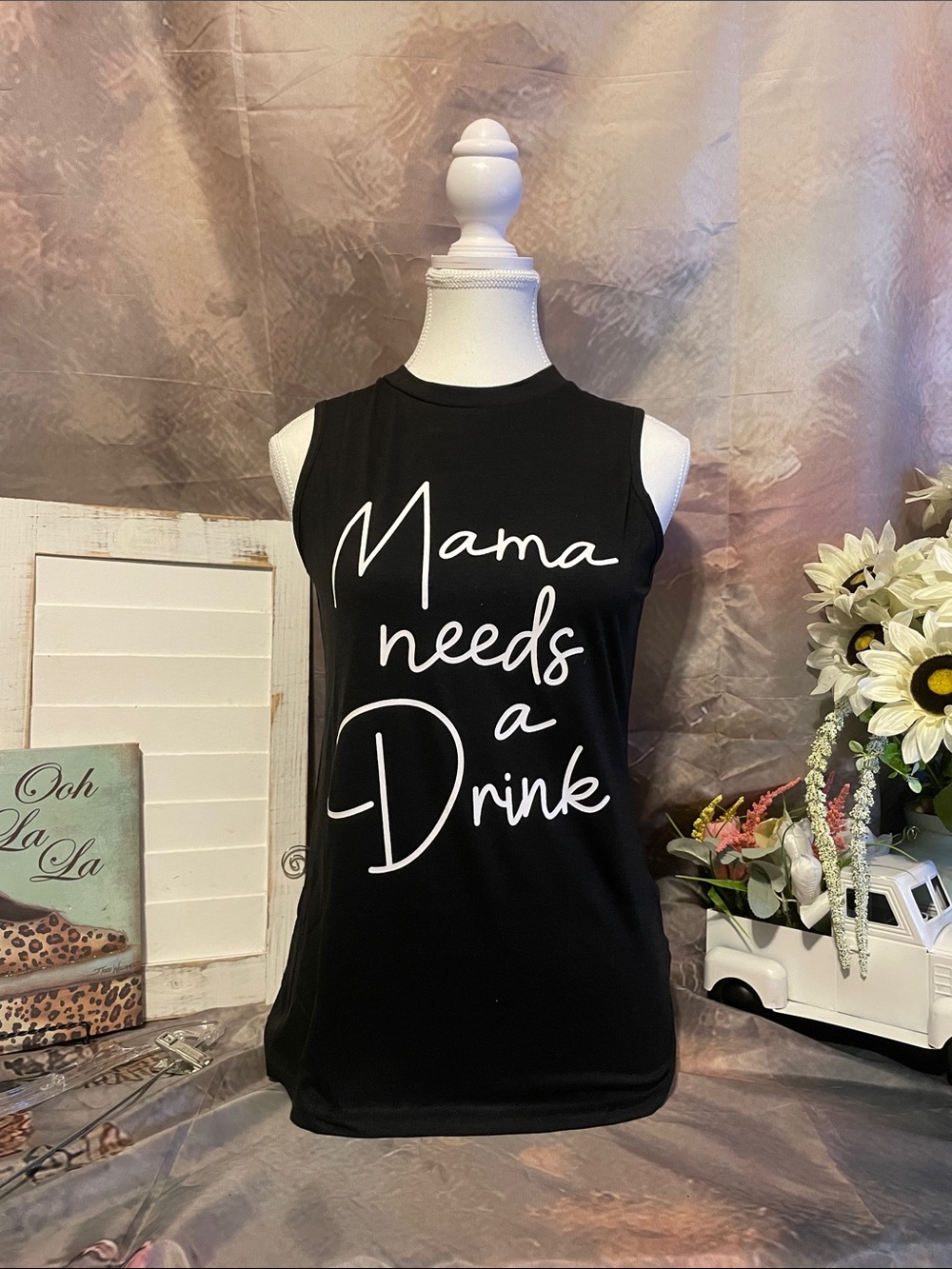 Mama Needs a Drink Black Graphic Tank Top - Unbranded